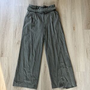 Express Wide Leg Super High‎ Rise Trouser Pants Women’s Medium Green Belted Work